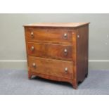 A 19th century mahogany and satinwood banded three drawer chest on bracket feet, 75 x 74 x 48cm