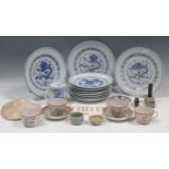 A collection of Chinese including a set of plates decorated with dragons, mother of pearl counters