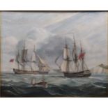 Two paintings of ships under sail off the White cliffs of dover, 85 x 106cm, 61 x 91cm