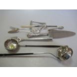 A collection of silver flatware, 35.5ozt, together with a silver handled cake knife, 2 punch