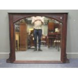 An oak frame overmantel mirror, early 20th century, 111 x 143cm