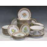 A Copenhagen porcelain botanical desert service, nine plates with pierced borders and a B&G part