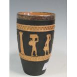 A Doulton Lambeth stoneware vase with Egyptian decorated relief and silver rim together with a