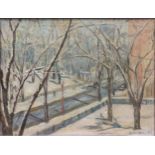 Lillian Isabel Peterson Hingston (Canadian, 1881-1967) Street scene in winter, signed 'Lilian