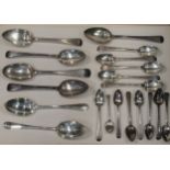 A collection of silver flatware, together with a silver cream jug, a cased pair of salts, a pair