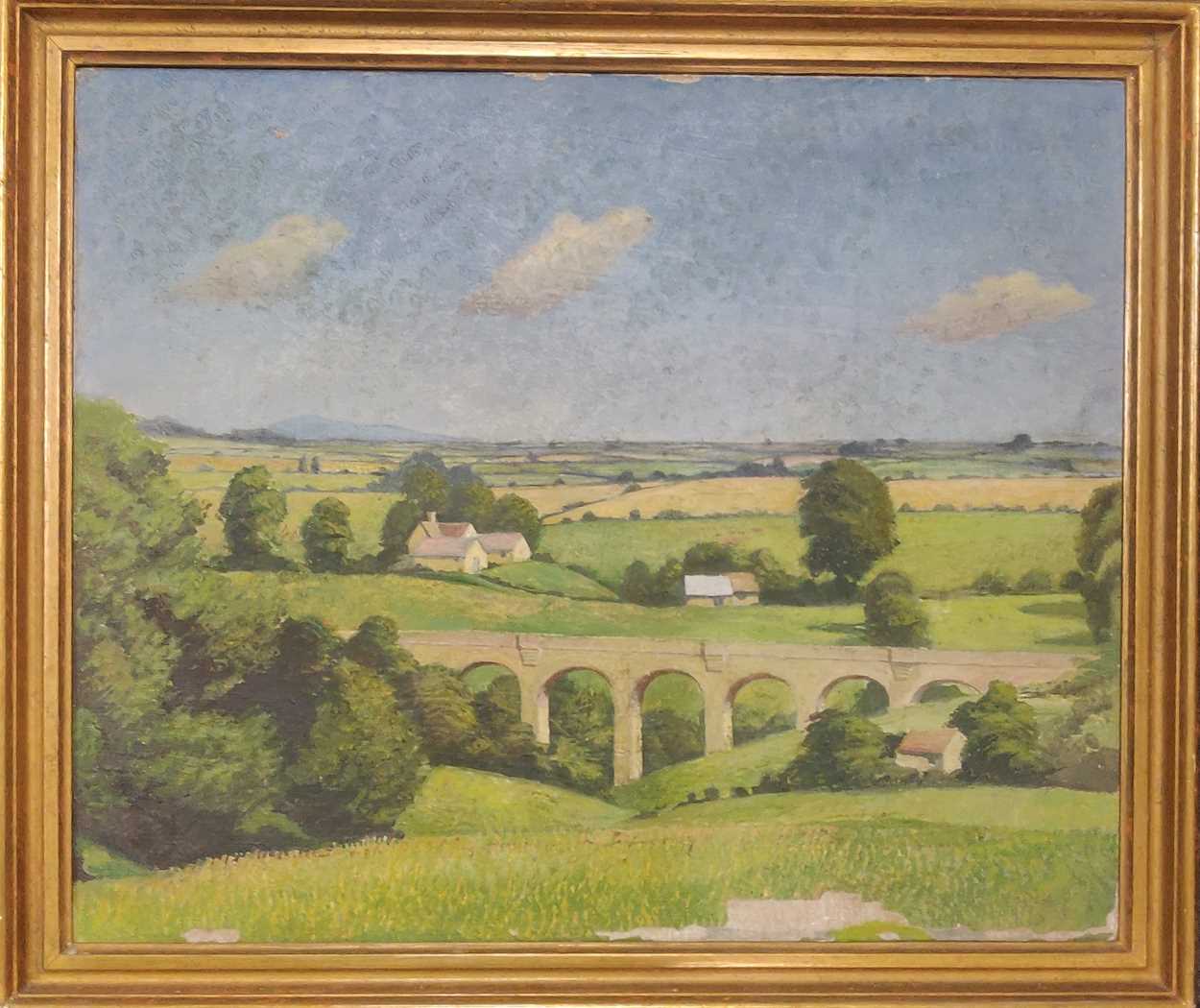 Modern British SchoolViaduct in a pastoral landscapeoil on canvas50 x 60cm