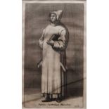 Wenceslaus Hollar etching of a Carthusian monk; Framed print of 12th Earl of Derby; Two prints of