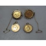 Four mounted half sovereigns (4)