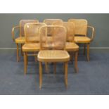 A set six of bent wood and cane-work dining armchairs , stamped LIGNA, made in Czechoslovakia (6)