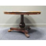 A Victorian walnut and floral marquetry circular pedestal table, 73cm high and 121cm diameter