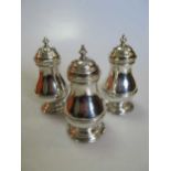 Three silver pepper or spice casters, gross weight 6.98ozt