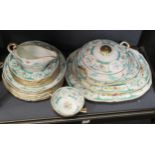An Adderley 'Lowestoft' aqua green dinner service, comprising two lidded terrine dishes, serving