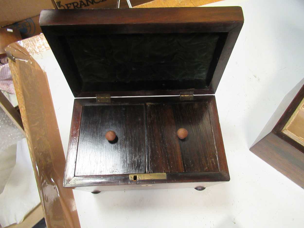 A 19th century rosewood tea caddy, the hinged lid enclosing a two partition interior, 15 x 20 x 12. - Image 4 of 4