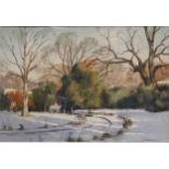 Edgar Thomas Holding (1870 - 1952), Winter morning in the garden, watercolour, signed, with label