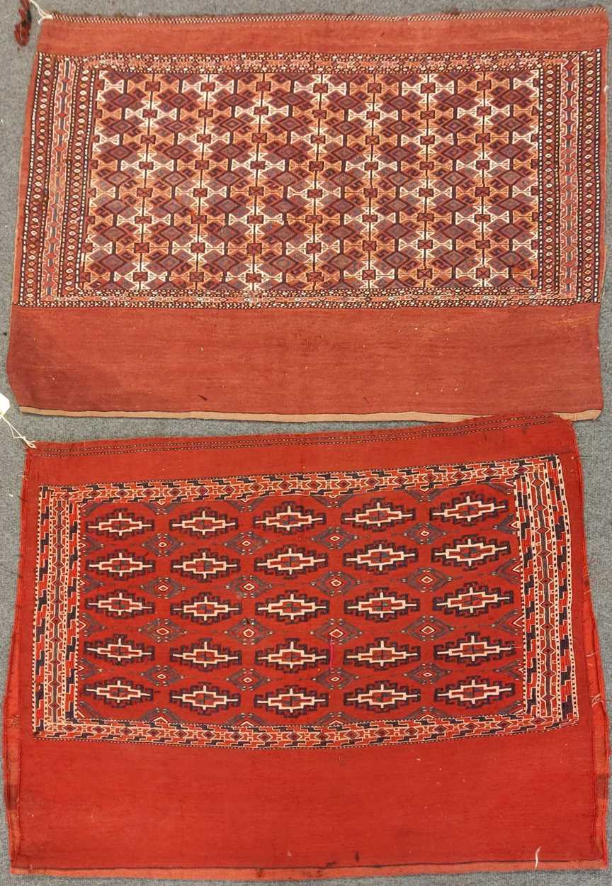 Two early 20th century Turkmen flat weave bagfaces, 101 x 76cm (largest)