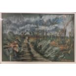 R T PowellGale Damage Tunstall Forest, Suffolk, 1987signed lower right 'R T Powell'pastel26.5 x 39.