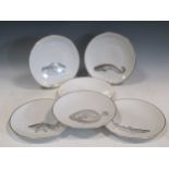 A set of six H & Co Selb Bavaria Germany Heinrich fish plates, decorated with sole, plaice, turbot