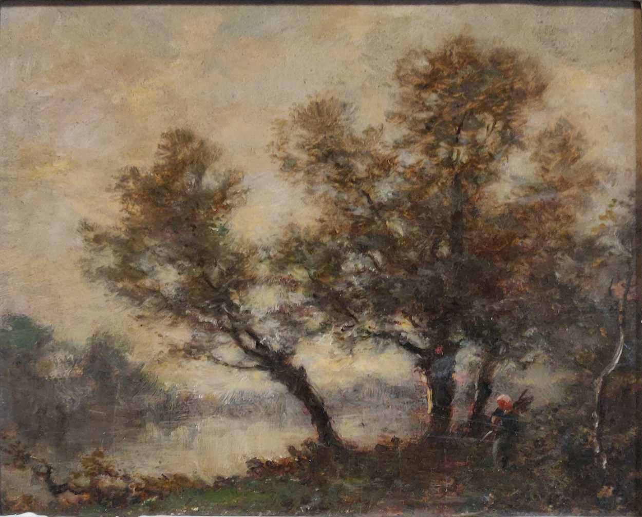 Manner of Corot, At Fontainbleu, France, an unsigned 19th-century oil on board, 21.5 x 26cm; - Bild 2 aus 10