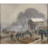 French Impressionist School, early 20th centuryView of a street scene in winter, probably Paris,