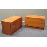 zzz A pair of teak low side cabinets with sunk metal handles (2)