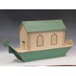 A painted pine Noah's Ark, and 18 model wood animals, 20th century, 44 x 93 x 22cm