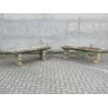 Two large concrete garden benches, 44 x 138 x 41cm