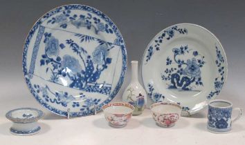 Two Chinese Export blue and white plates, together with an Export salt, a coffee can, a small