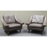 zzz A pair of modern brown leather armchairs (2)
