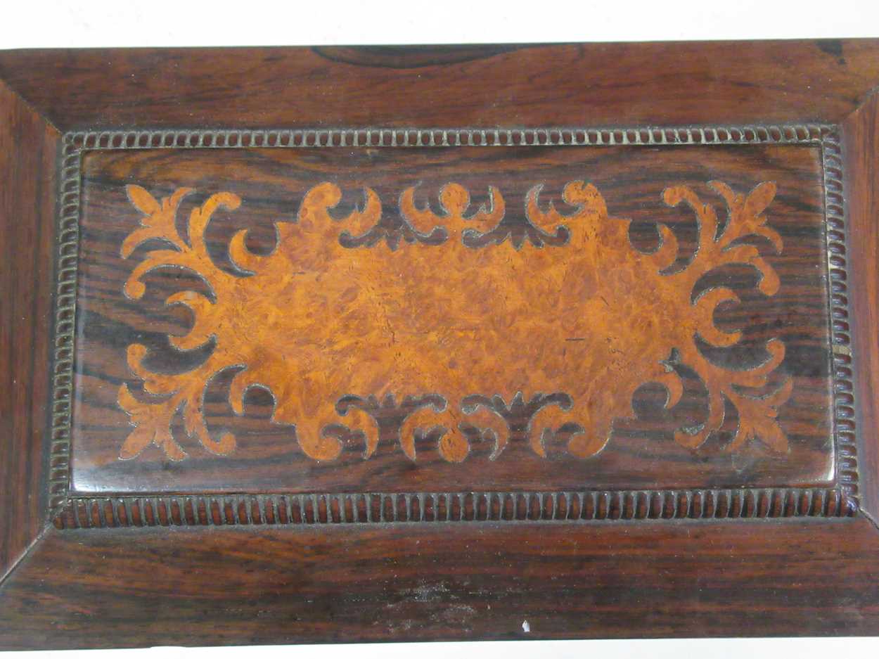 A 19th century rosewood tea caddy, the hinged lid enclosing a two partition interior, 15 x 20 x 12. - Image 2 of 4