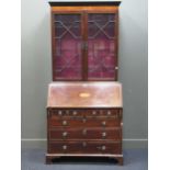 A 19th century mahogany and satinwood inlaid bureau bookcase, 222 x 105 x 52cm