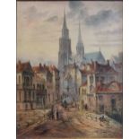 A pair of mid-19th century paintings of Cologne cathedral and a Northern Italian scene, signed