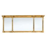 A Regency giltwood triple plate overmantel mirror,