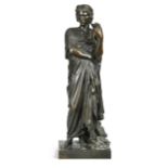 A bronze sculpture of a figure in Roman attire, 19th century,