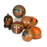 Three Indian painted wood nesting balls, circa 1900,