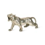 A Japanese white metal model of a roaring tiger, early 20th century,