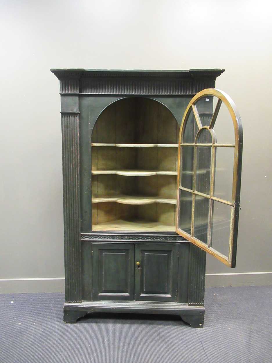 A large green painted corner cabinet, 18th century, - Image 7 of 19