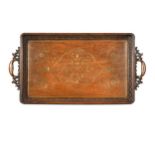 An Indian hardwood and brass inlaid tray, circa 1900,