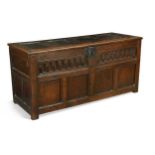 An oak panelled coffer, late 17th century,