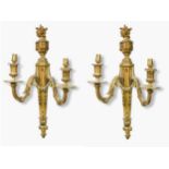 A pair of Neo-classical style ormolu twin-branch wall lights,