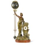 An imposing French striking movement bronzed spelter swinging mystérieuse clock, circa 1900,