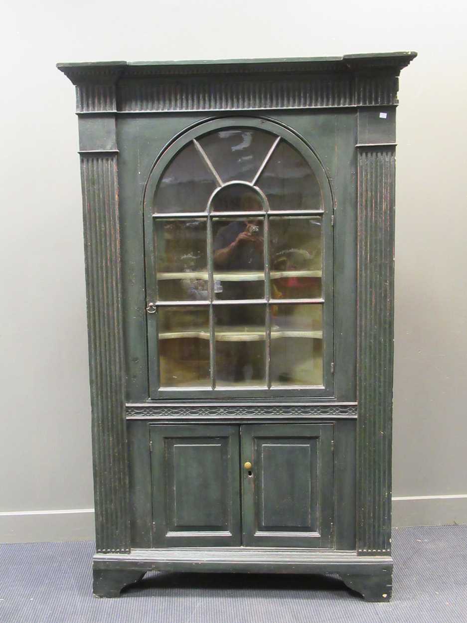 A large green painted corner cabinet, 18th century, - Image 2 of 19