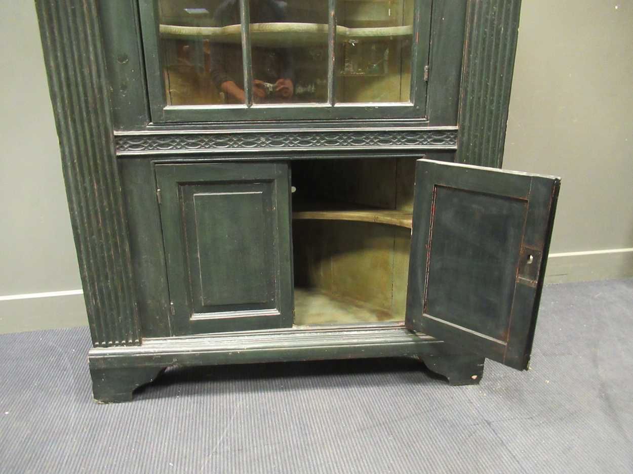 A large green painted corner cabinet, 18th century, - Image 4 of 19