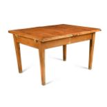 A pine kitchen table with extending yew wood top, late 19th century,