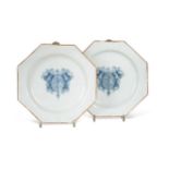 A pair of Delft armorial octagonal plates, possibly Liverpool, circa 1730,