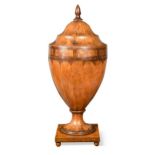 A George III and later satinwood, mahogany and pollard oak converted knife urn,