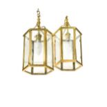 A pair of brass hall lanterns, 20th century