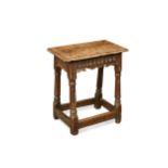An oak joined stool, 17th century and later,