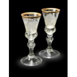 A pair of Dutch wine glasses, attributed to Jacob Sang, 18th century,