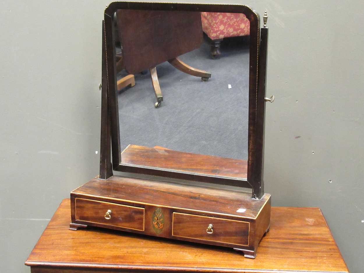 A George IV mahogany toilet mirror with twin drawer box base, 62 x 51cm