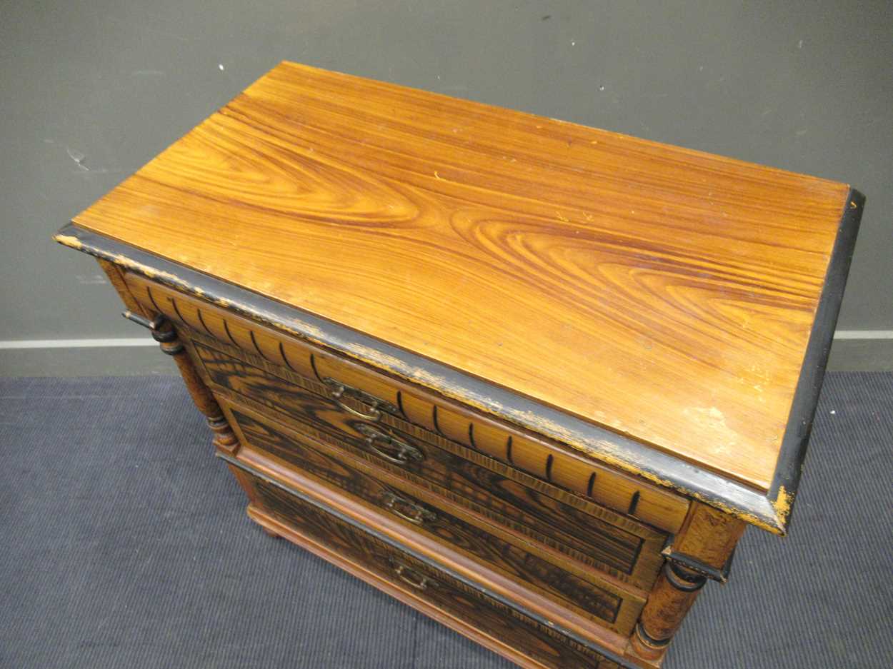 A faux painted wood grain chest of drawers, comprising of four long drawers flanked by split - Image 4 of 6